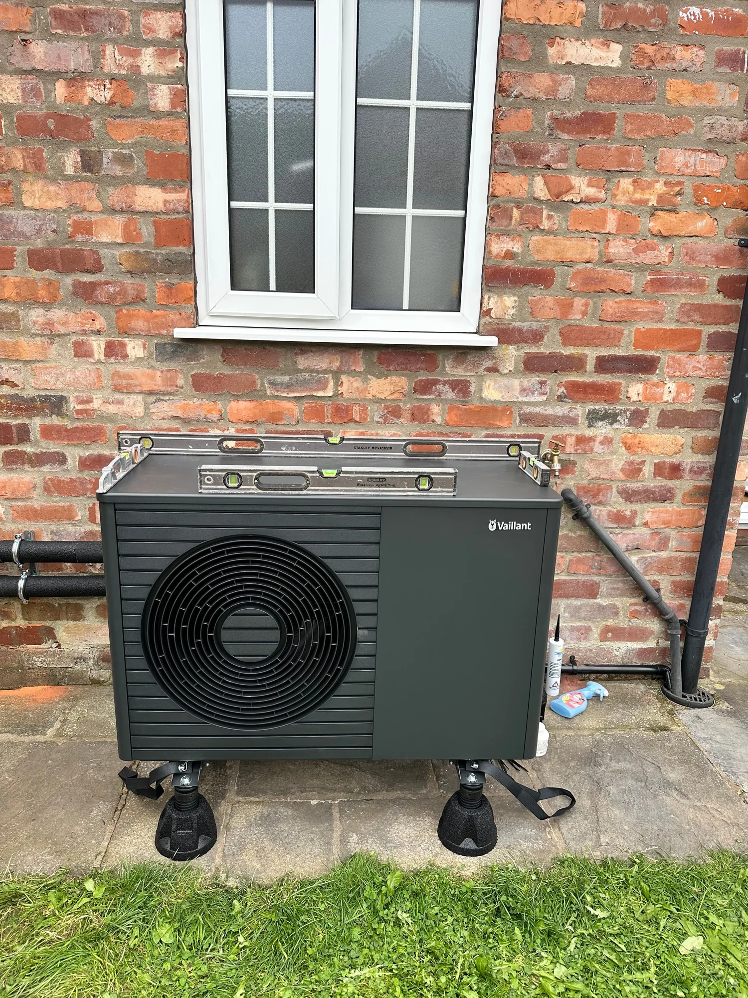 Large Vaillant air source heat pump installed in a garden